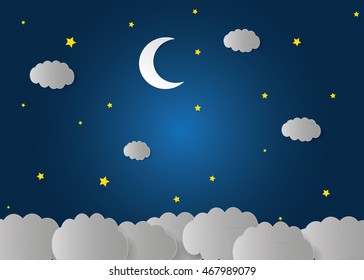 Moon Stars Midnight Paper Art Style Stock Vector (Royalty Free ...
