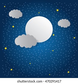 Vector night sky background stars and moon.
