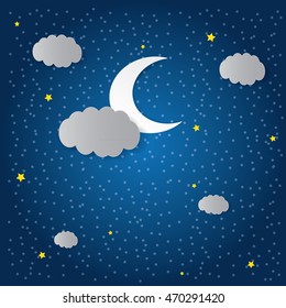 Vector night sky background stars and moon.