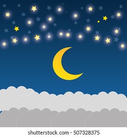 Vector night sky background stars and moon