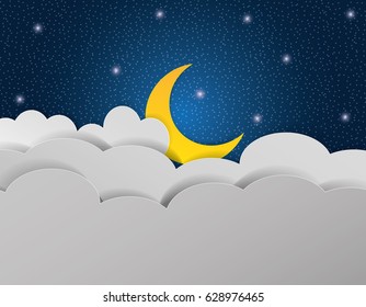 Vector night sky background stars and moon.