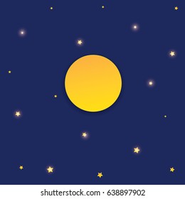 Vector night sky background stars and moon.