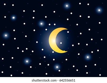 Vector night sky background stars and moon.