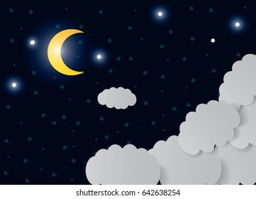 Vector night sky background stars and moon.