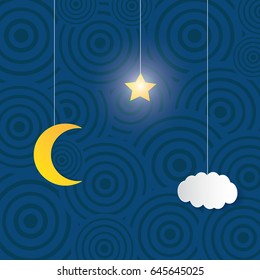 Vector night sky background stars and moon.