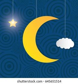 Vector night, sky background stars and moon.