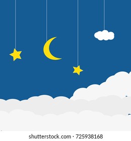 Vector night sky background stars and moon.