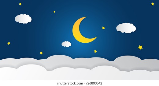 Vector night sky background stars and moon