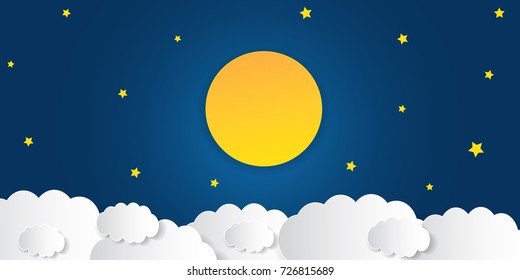 Vector night sky background stars and moon.