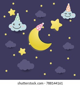 Vector night sky background stars and moon.