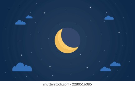 Vector night sky clouds. Moonlight. Background design. Flat style