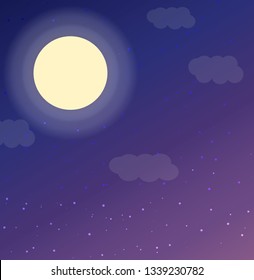 Vector night sky gradient background with moon glowing template .
