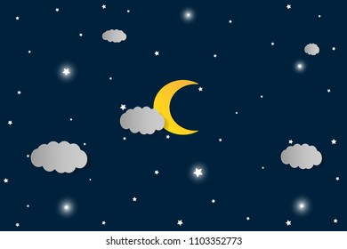 vector night sky, moon and stars