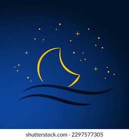 cielo vectorial nocturno, luna y estrellas. ilustración vectorial.