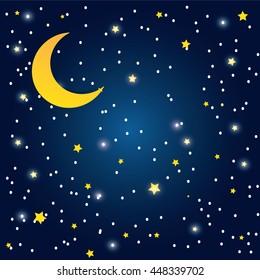 vector night sky, moon and stars