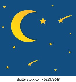 vector night sky, moon and stars