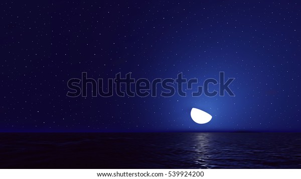 月の星の背景にベクター画像の夜空と海 のベクター画像素材 ロイヤリティフリー