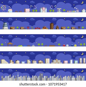 Vector night view illustration set