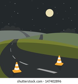 Vector night warning traffic cones