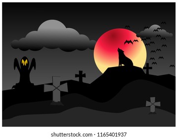 A vector of nightmare Full moon at the cemetery