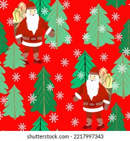 Vector - Nikolaus in the forest, and snowflakes seamless pattern. 
