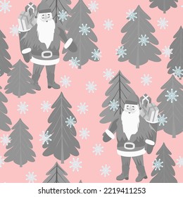 Vector - Nikolaus in the forest, and snowflakes seamless pattern. 
