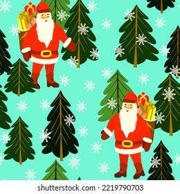 Vector - Nikolaus in the forest, and snowflakes seamless pattern. 
