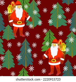 Vector - Nikolaus in the forest, and snowflakes seamless pattern. 
