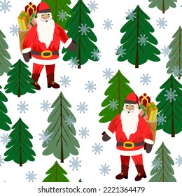 Vector - Nikolaus in the forest, and snowflakes seamless pattern. 
