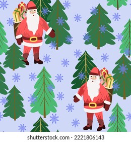 Vector - Nikolaus in the forest, and snowflakes seamless pattern. 
