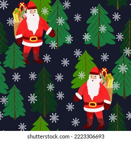 Vector - Nikolaus in the forest, and snowflakes seamless pattern. 
