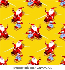 Vector - Nikolaus and snowman on slades  seamless pattern.
