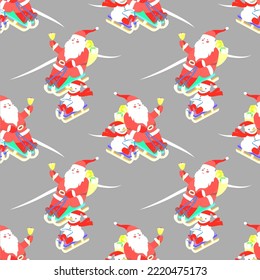 Vector - Nikolaus and snowman on slades  seamless pattern.
