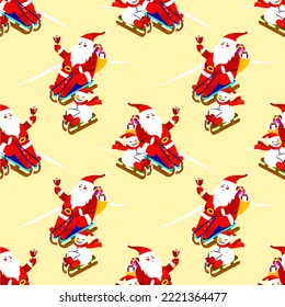 Vector - Nikolaus and snowman on slades  seamless pattern.
