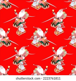 Vector - Nikolaus and snowman on slades  seamless pattern.
