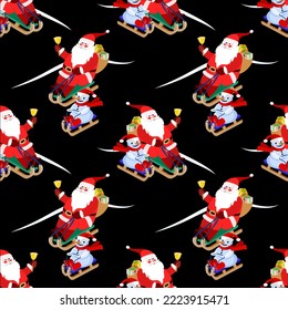 Vector - Nikolaus and snowman on slades  seamless pattern.
