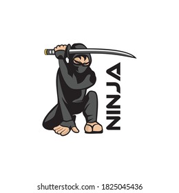 Vector of Ninja cartoon character holding samurai blade design eps format, suitable for your design needs, logo, illustration, animation, etc.