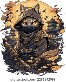 vector ninja cat for t shirt design