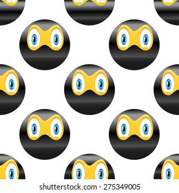 Vector ninja emoticon repeated on white background