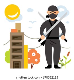 Vector Ninja. Flat style colorful Cartoon illustration.