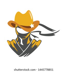 vector ninja logo design by wearing a cowboy hat