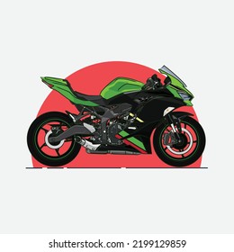 Vector Ninja Motocycle. Four Cylinder.  Green Motocycle. ZX 250