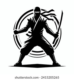 Vector Ninja with sword black and white