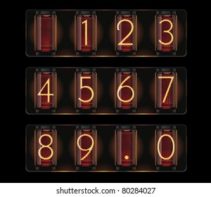 Vector nixie tube digits font