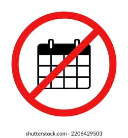 Vector No Calendar Sign on White Background