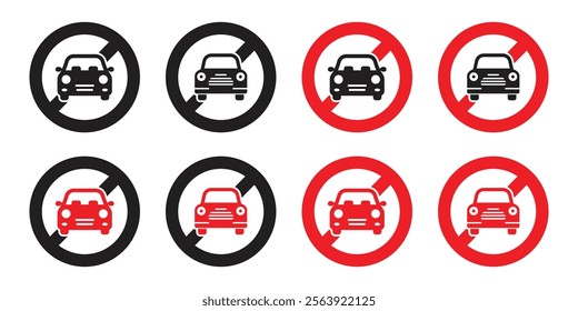 Vector No Car Signs. No Car Icon Symbols. No Parking Icon Symbols