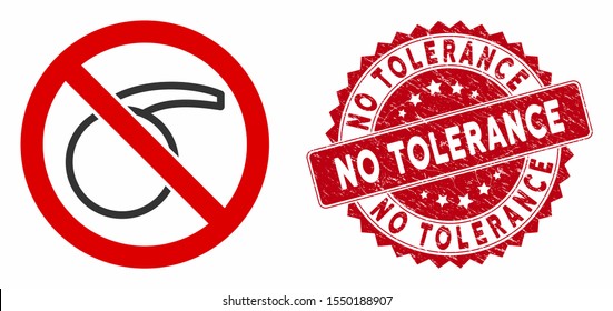 Vector no chemical flask icon and grunge round stamp seal with No Tolerance caption. Flat no chemical flask icon is isolated on a white background.