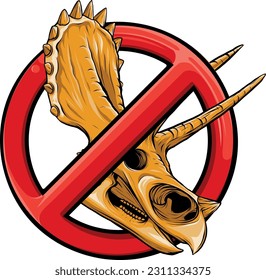 vector No Dinosaur or No Triceratops Sign on White Background