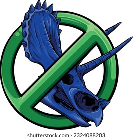 vector No Dinosaur or No Triceratops Sign on White Background