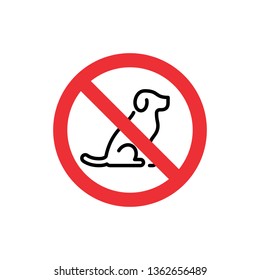 Vector No Dogs Allowed icon sign. Prohibition animal symbol illustration. Isolated round red sticker background with line pet